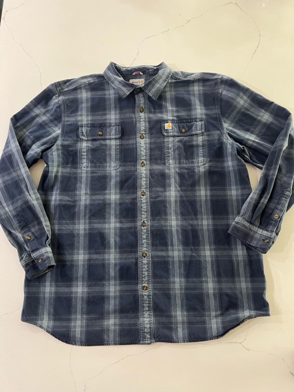 Carhartt Relaxed Fit Plaid Flannel Shirt 2XL  Blue Long Sleeve Button Down